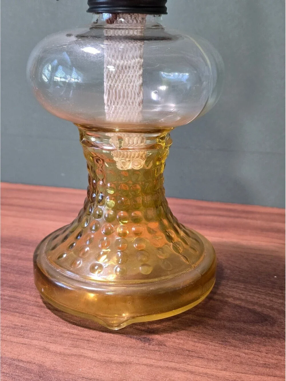 Vintage Amber Hobnail Glass Oill lamp with Clear Chimney Hurricane Light 16